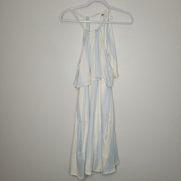 Lauren James Dress Blue White Stripe Open Back Halter Ruffle Flirty Mini Dress S - Picture 3 of 9